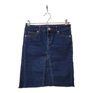 Ted Baker London Denim Mini Midi Skirt Raw Hem Size 27
